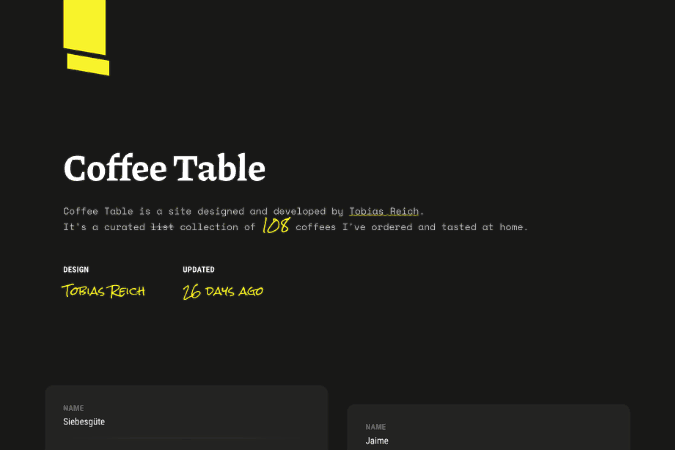 Screenshot of the website of Coffee Table